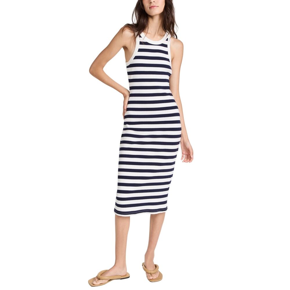 Mother Ribbed Navy Natural Stripe Chin Ups Midi Dress Size XS